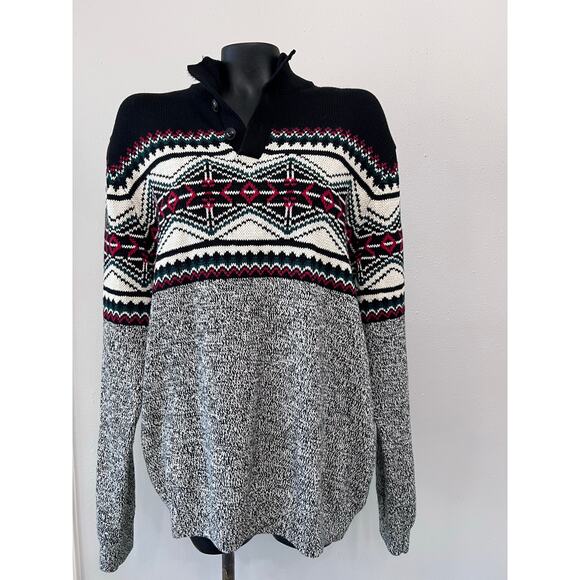 Chaps Men’s XL Shawl Collar Sweater Fair Isle Nordic Knit Pullover Winter Y2K - Picture 1 of 6